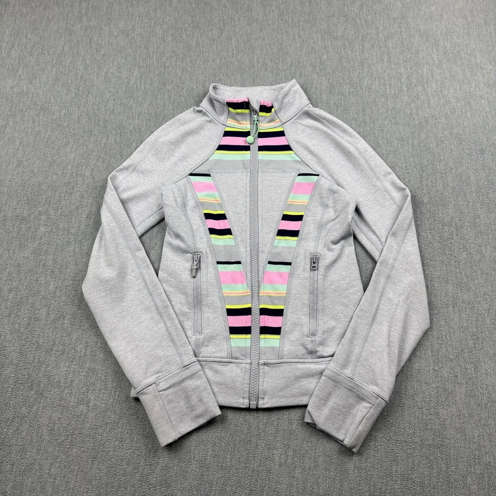 Ivivva by Lululemon Pullover Girls 10 Yoga Jacket Gray Stripe Full Zip Pockets
